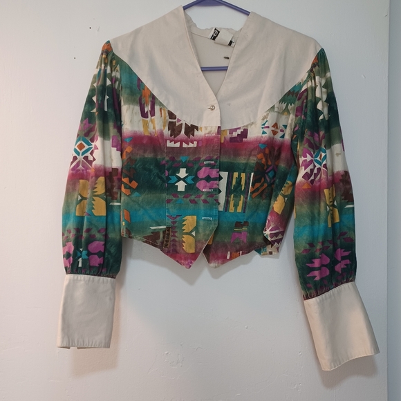 Boho Western Rainbow Crop Vintage Tassle Crop Collar Rodeo Jacket Banjo M - Picture 9 of 9